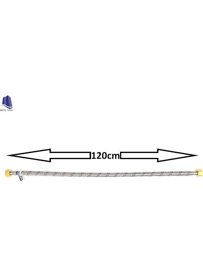 Royal Apex 2 Pcs Stainless Steel Flexible Hose Pipe With Teflon Tape Ss Mesh Braided With 1/2" Brass Female To Female Threaded Nut Water Heater Hose 120 Cm  - Image 3
