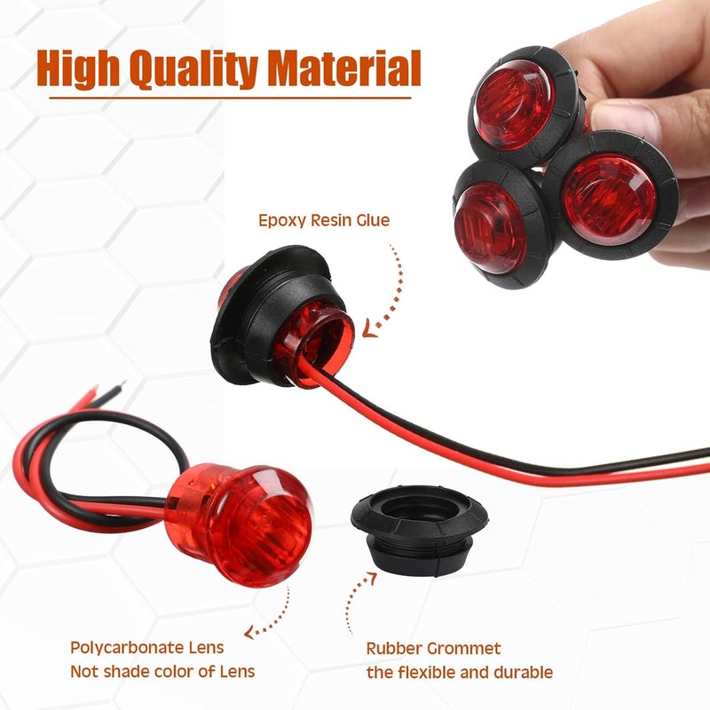 Treela 150 Pieces 3/4 Inch Round Mini Surface Mount LED Side Marker Lights - Red - Image 3