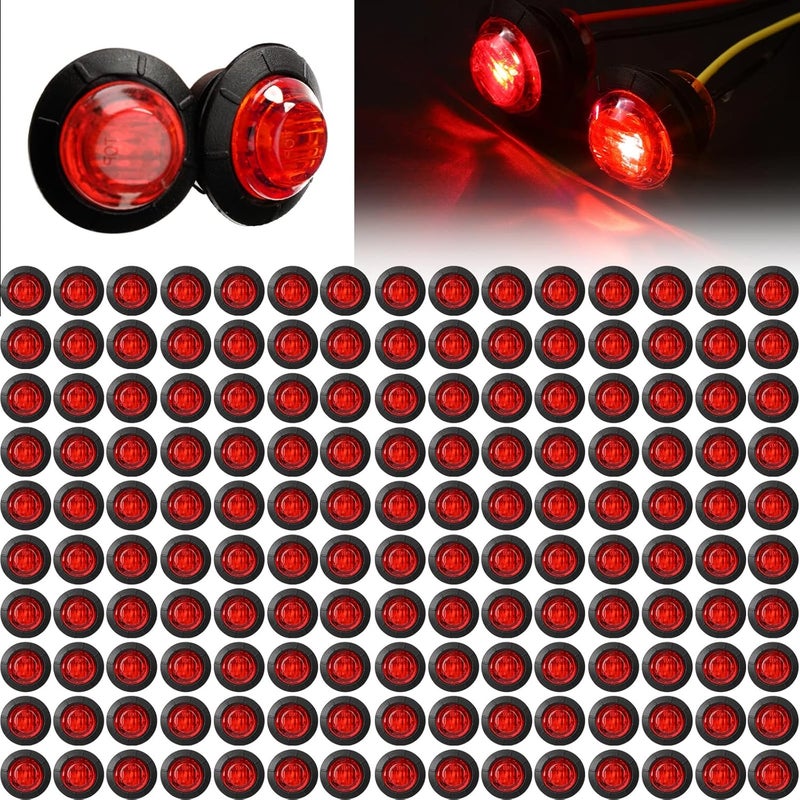 Treela 150 Pieces 3/4 Inch Round Mini Surface Mount LED Side Marker Lights - Red - Image 1