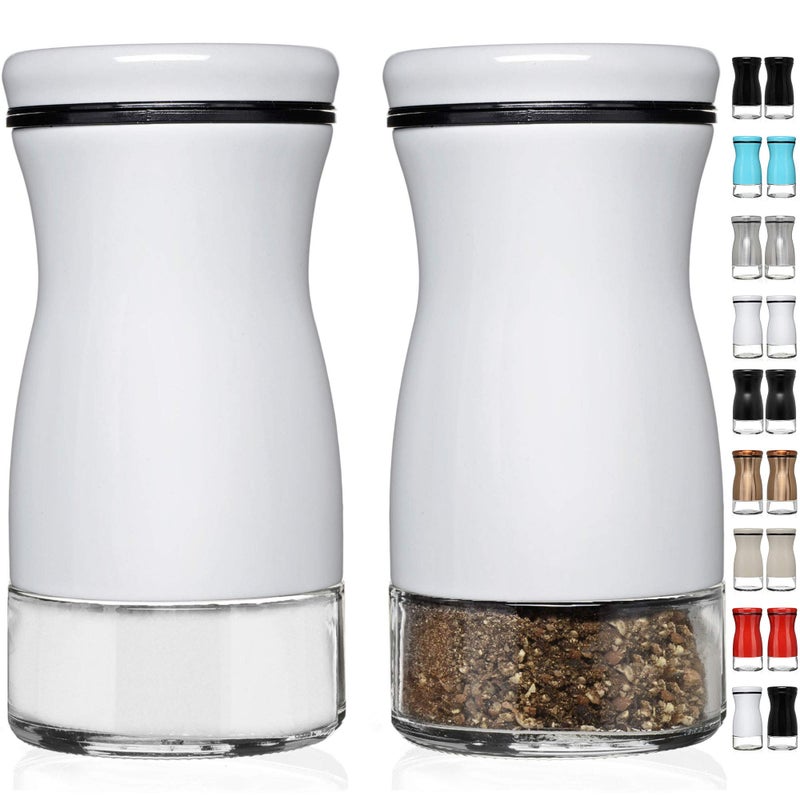 Salt and Pepper Shakers Set with Adjustable Pour Holes by CHEFVANTAGE White