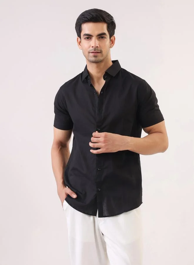 ترولوم قميص قطن سادة بقصة عادية للرجال