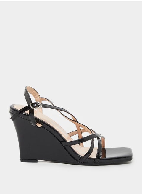 Plain Strappy Wedge Heel Sandals