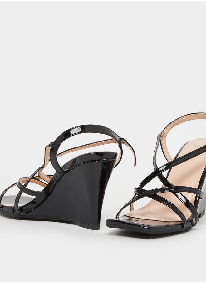 Styli Plain Strappy Wedge Heel Sandals  - Image 3