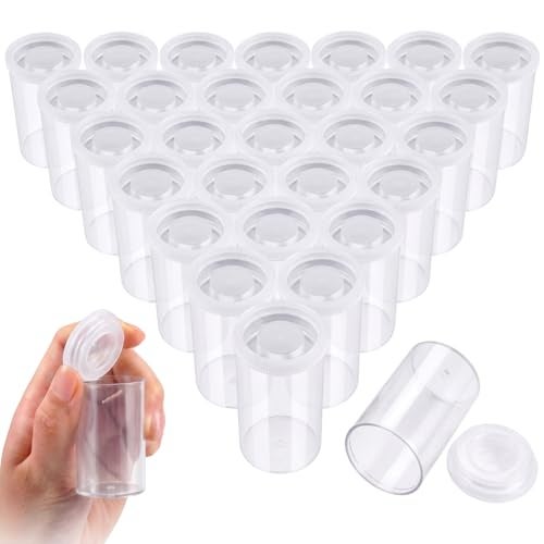 JOVITEC 30 Pieces Plastic Film Canister Holder 35 mm Empty Camera Reel Containers Storage Containers Case with Lids for Storing Small Accessories Film Keys Coins Art BeadsTransparent - Image 1