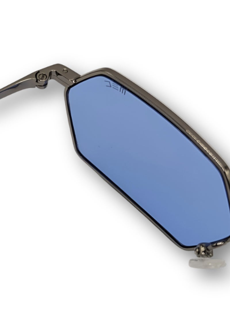 إم إي سي نظارات شمسية YD1405-C2 سداسية للنساء والرجال - عدسات ملونة باللون الأزرق الفاتح، إطار معدني، نظارات هندسية قديمة للأزياء والحماية من الأشعة فوق البنفسجيةطار معدني، تصميم هندسي عصري للأناقة والحماية من الأشعة فوق البنفسجية - Image 2