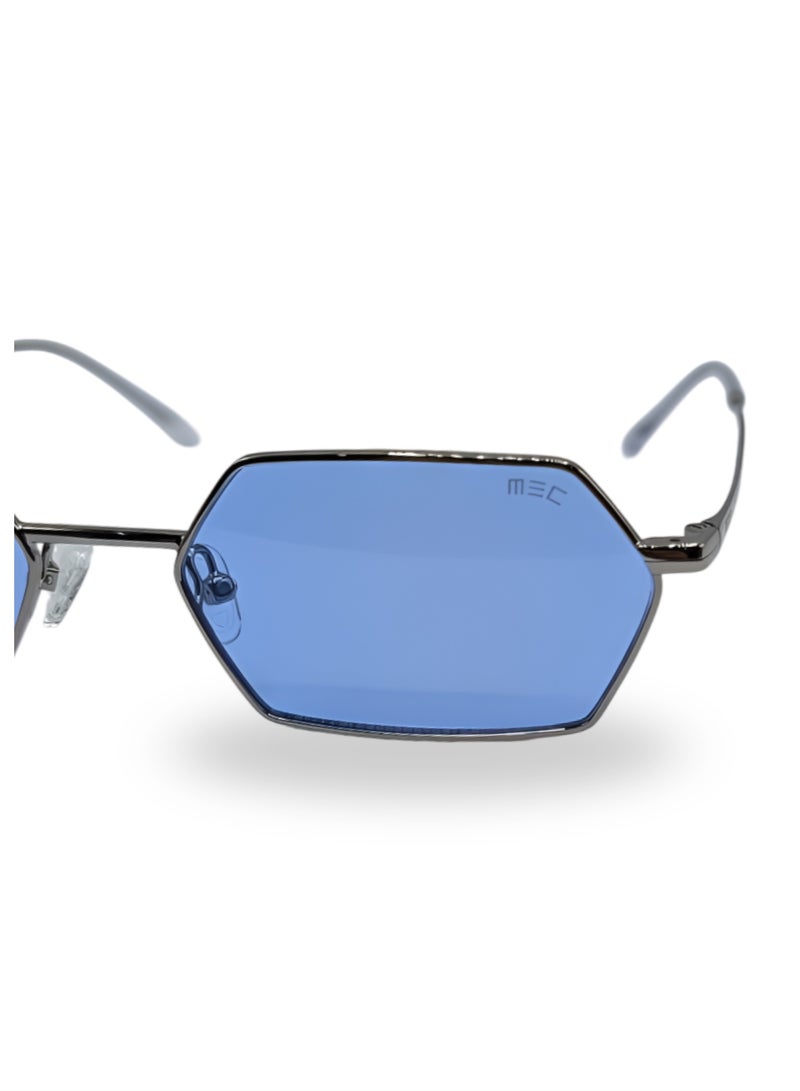 إم إي سي نظارات شمسية YD1405-C2 سداسية للنساء والرجال - عدسات ملونة باللون الأزرق الفاتح، إطار معدني، نظارات هندسية قديمة للأزياء والحماية من الأشعة فوق البنفسجيةطار معدني، تصميم هندسي عصري للأناقة والحماية من الأشعة فوق البنفسجية - Image 4