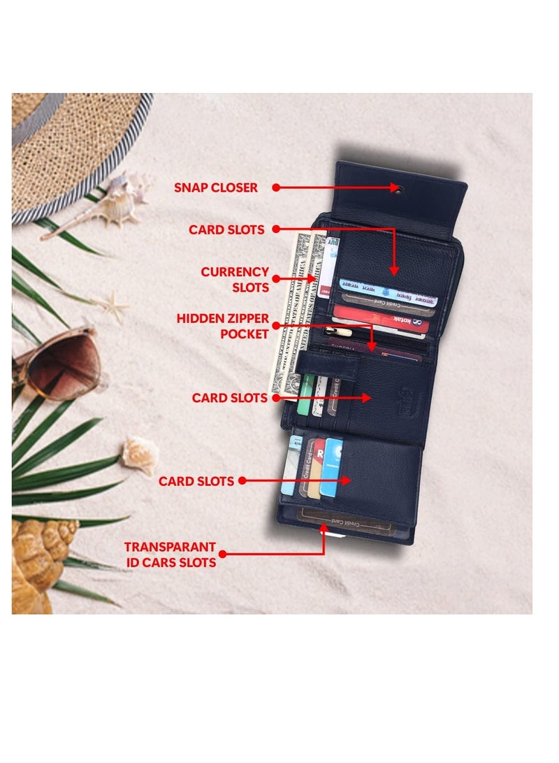 HAMMONDS FLYCATCHER Wallet for Women - Leather Ladies Wallet - Blue - 14 Card Slots - RFID Protection - 3 ID Card Slots - Women's Wallet - Button Closure -Hand Wallet - Daily Use, Money Purse | FQQK  - Image 4