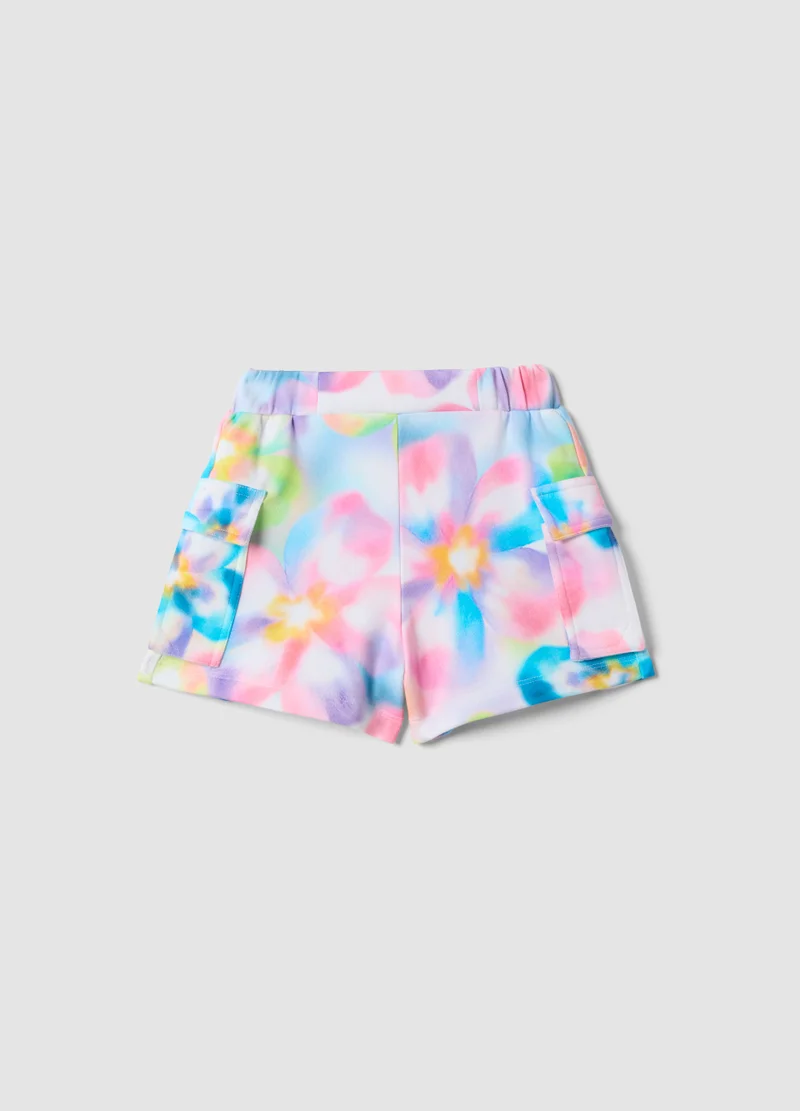او في اس OVS Girlsâ€™ Multicolour Cotton-Blend Shorts With Floral Pattern