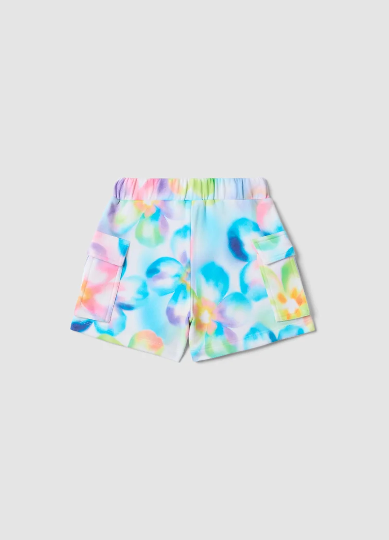 او في اس OVS Girlsâ€™ Multicolour Cotton-Blend Shorts With Floral Pattern