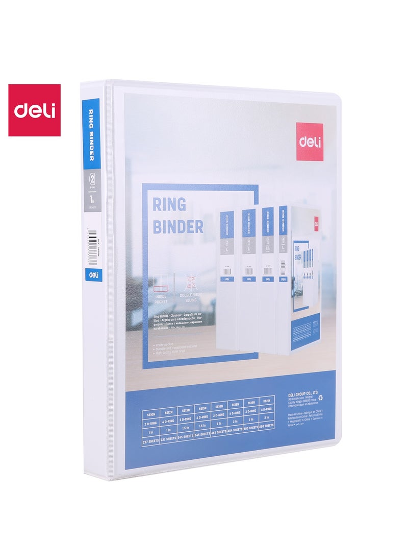 Deli - E5610N Ring Binder - A4, 1” 2D, White - Image 1