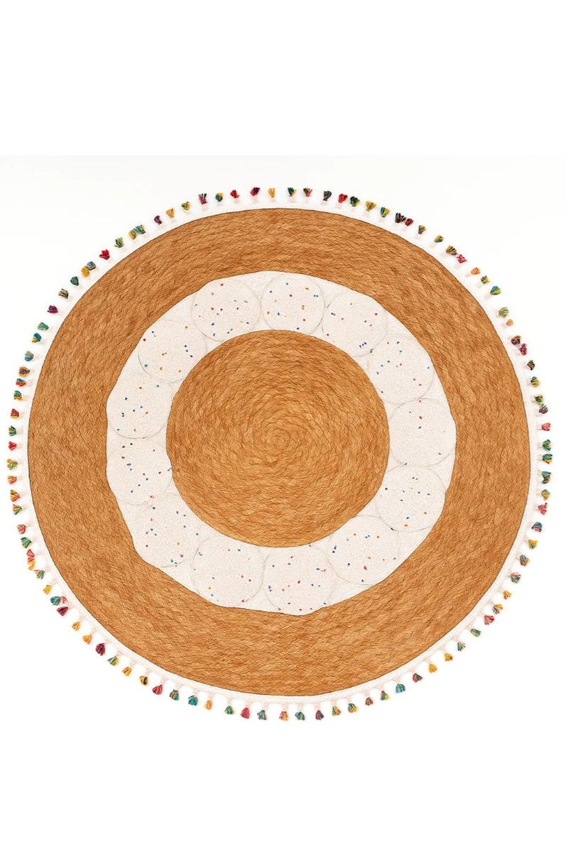 LINGWEI Hand Woven Farmhouse Jute Area Rug Round Rustic Vintage Beige Braided Reversible Rug for Bedroom, Kitchen, Living Room, Farmhouse - Image 1