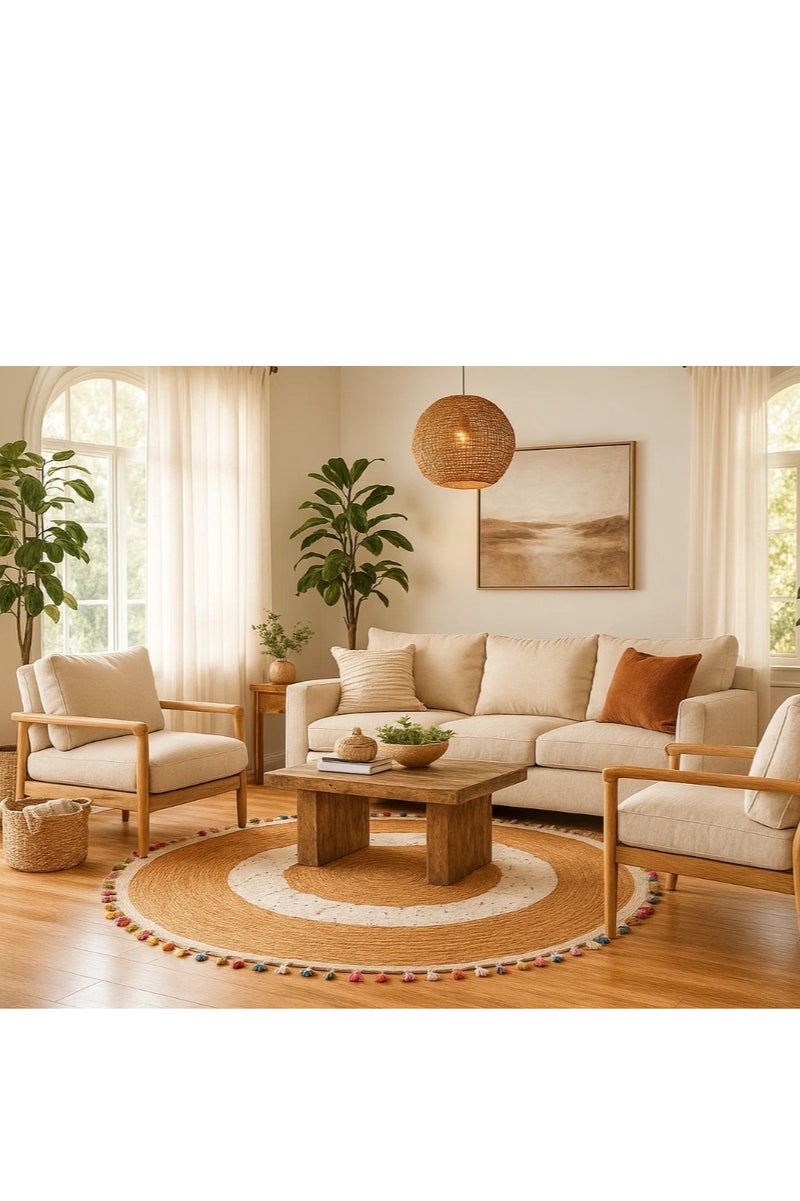 LINGWEI Hand Woven Farmhouse Jute Area Rug Round Rustic Vintage Beige Braided Reversible Rug for Bedroom, Kitchen, Living Room, Farmhouse - Image 2