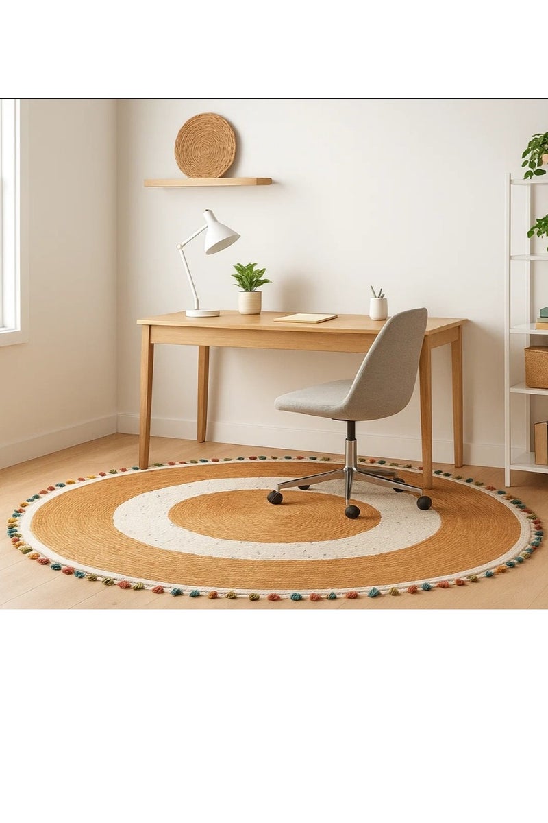 LINGWEI Hand Woven Farmhouse Jute Area Rug Round Rustic Vintage Beige Braided Reversible Rug for Bedroom, Kitchen, Living Room, Farmhouse - Image 3