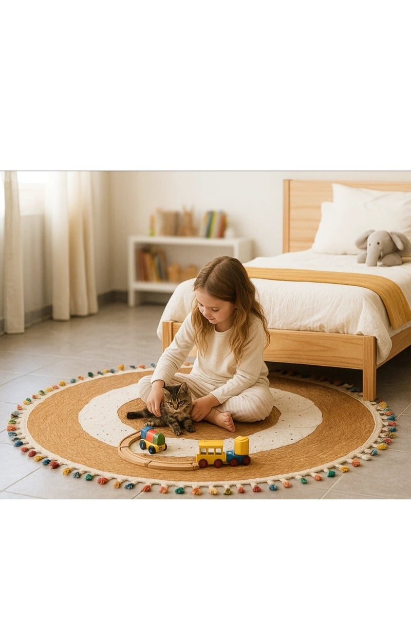 LINGWEI Hand Woven Farmhouse Jute Area Rug Round Rustic Vintage Beige Braided Reversible Rug for Bedroom, Kitchen, Living Room, Farmhouse - Image 5