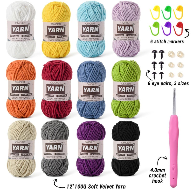 OMoiut 12 Pack Chunky Chenille Yarn for Crocheting, Bulky Velvet Yarn for Crochet, Baby Yarn for Crocheting Soft Blanket, 42.3 oz (1050 yds) Amigurumi Yarns for Craft Set D - Image 2