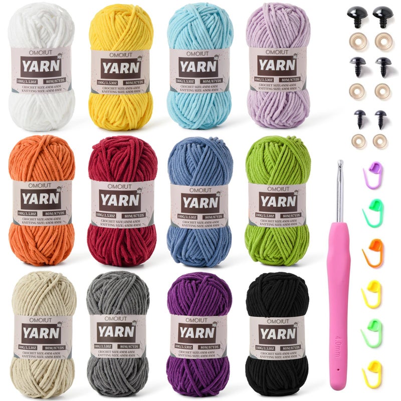 OMoiut 12 Pack Chunky Chenille Yarn for Crocheting, Bulky Velvet Yarn for Crochet, Baby Yarn for Crocheting Soft Blanket, 42.3 oz (1050 yds) Amigurumi Yarns for Craft Set D - Image 1