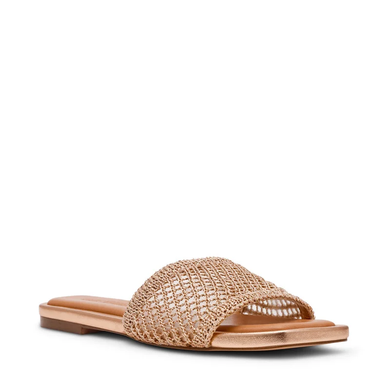 Steve Madden Lazzo Crochet Gold Women's Flat Sandals