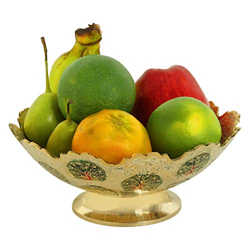 Zap Impex Brass Decorative Dry Fruit Bowl Multipurpose Serving Bowl carving Work - Size- 9" Beautiful White Color Peacock design Kitchenware Gift - Image 3