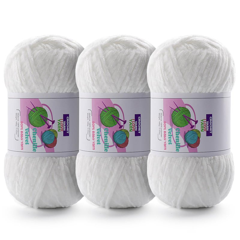 DAERBOF 3 Skeins Soft Fluffy Velvet Yarn Chenille Chunky Yarn for Hand Knitting and Crocheting DIY Craft Amigurumi Crochet Yarn31968yds 335oz Pure White - Image 3