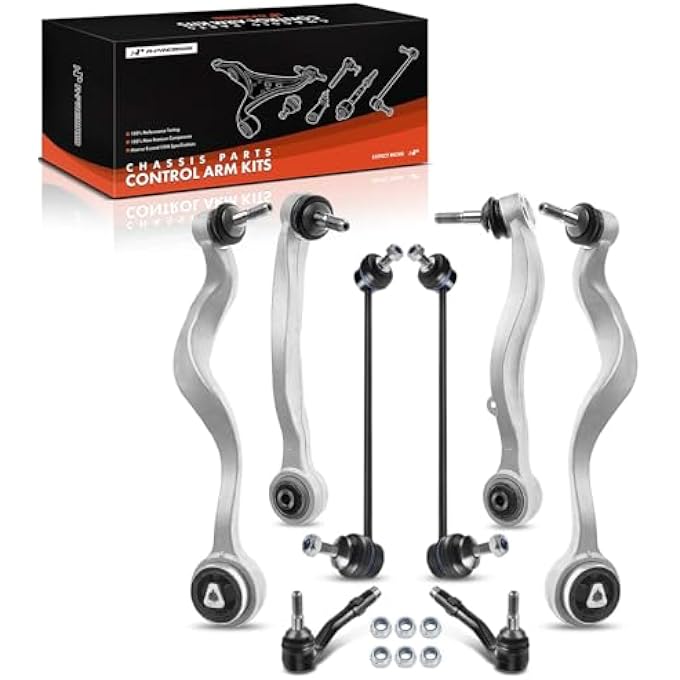 HP 8Pcs Front Suspension Kit Lower Control Arm With Ball Joint Sway Bar Link Outer Tie Rod End Compatible With Bmw 525I 0607 528I 0810 530I 0607 535I 0810 545I 0405 550I 0610 - Image 1