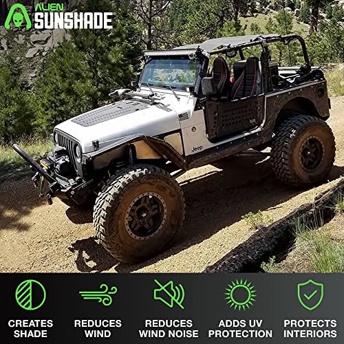 Alien Sunshade Jeep Wrangler TJ Sun Shade (1996-2006) & YJ (1987-1995) Jeep Wrangler Accessories, Full Length Mesh Sun Shade for TJ & YJ 2 Door, Blocks UV, Wind, Noise, Bikini Top Cover (Black) - Image 2