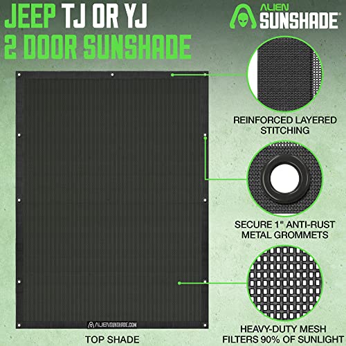 Alien Sunshade Jeep Wrangler TJ Sun Shade (1996-2006) & YJ (1987-1995) Jeep Wrangler Accessories, Full Length Mesh Sun Shade for TJ & YJ 2 Door, Blocks UV, Wind, Noise, Bikini Top Cover (Black) - Image 5