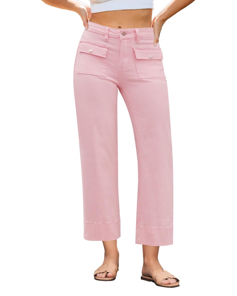GRAPENT Womens Stretchy Jeans Wide Leg Jeans Women High Waisted Candy Pink Size Large US 12 to 14 - Image 1