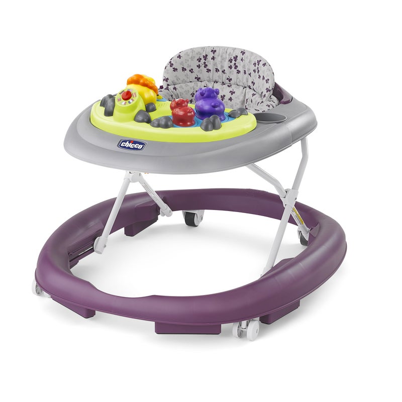 Chicco Walky Talky Foldable Baby Walker, Multilingual Play Tray with Music and Lights, 3 Height Adjustments, Brake Pads, for Children up to 26 lbs., Compact Fold | Flora/Purple/Grey - Image 1