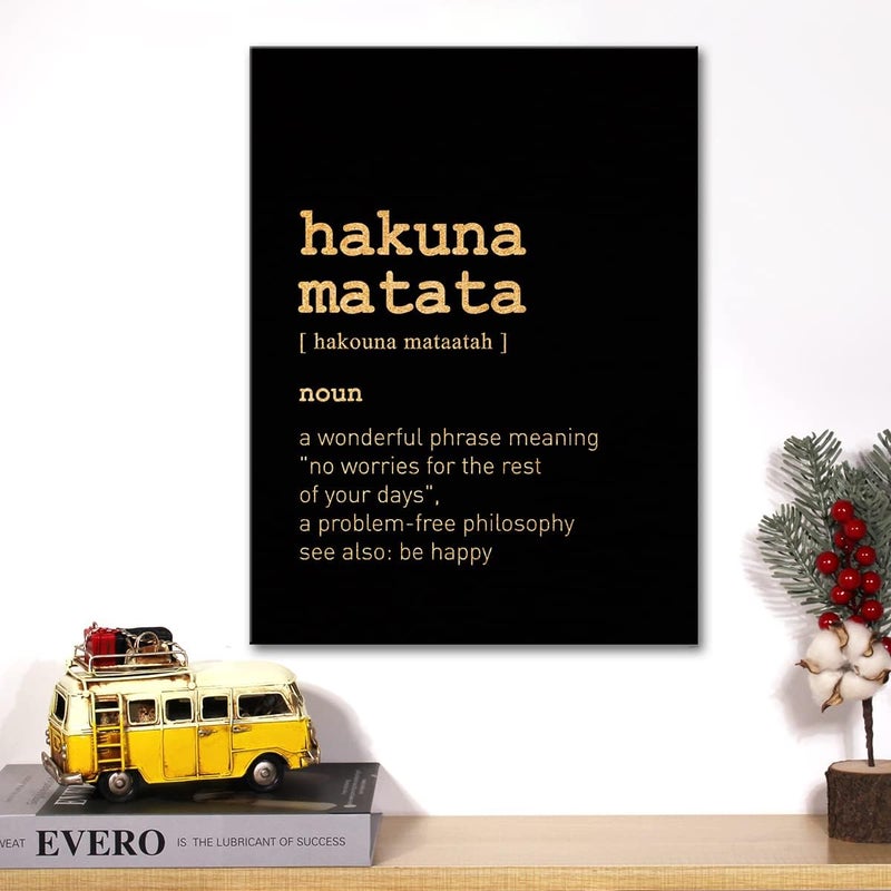 JerLoe Inspirational Gold Foil Canvas Wall Art Positive Hakuna Matata Quote Print Framed Canvas Painting Artwork Home Decor Gifts 12x15 Inch - Image 5