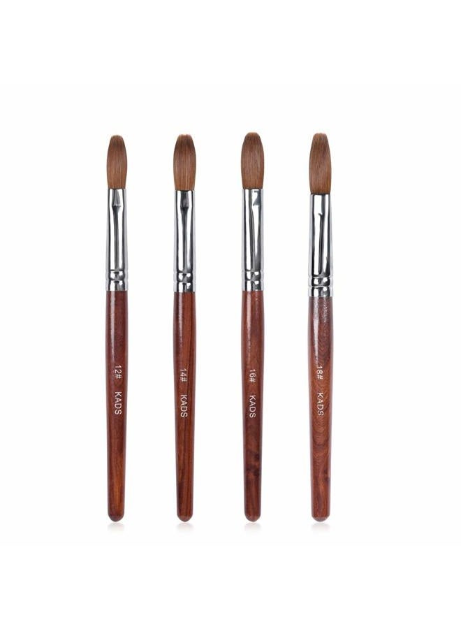 KADS Acrylic Nail Art Brush 100% Kolinsky Sable Pen Red Wood Round Flat Acrylic Brush for Nail Art Brush for Nail Gel Builder Tool (Set of 4) - Image 1