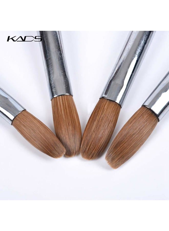 KADS Acrylic Nail Art Brush 100% Kolinsky Sable Pen Red Wood Round Flat Acrylic Brush for Nail Art Brush for Nail Gel Builder Tool (Set of 4) - Image 3