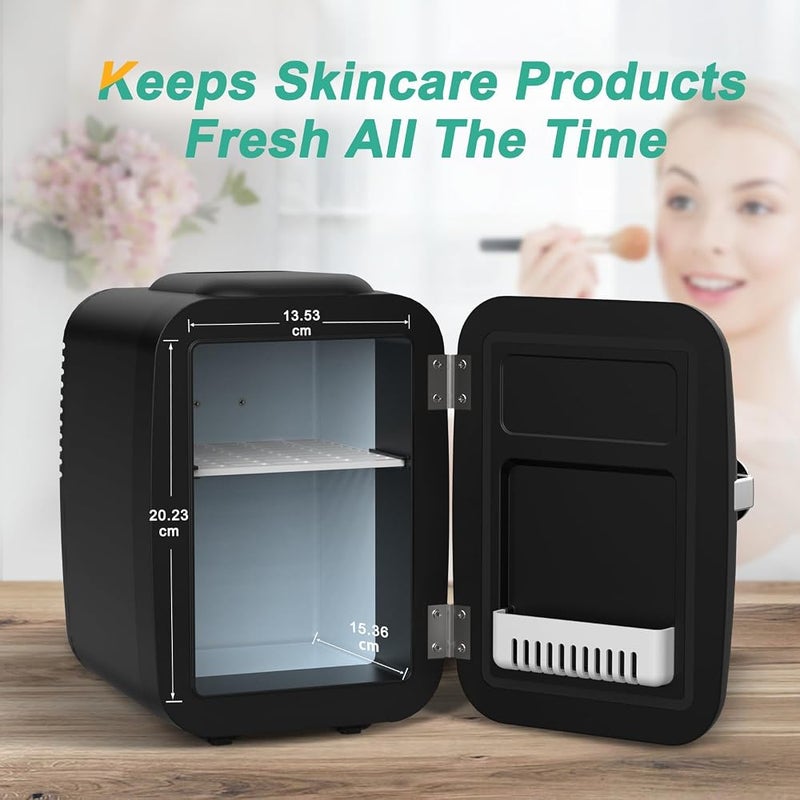 CROWNFUL Mini Fridge, 4 Liter 6 Can Portable Cooler and Warmer, Personal Fridge for Skin Care, Cosmetics, Food, Great for Bedroom, Office, Car, Dorm, ETL Listed (Black) - Image 4