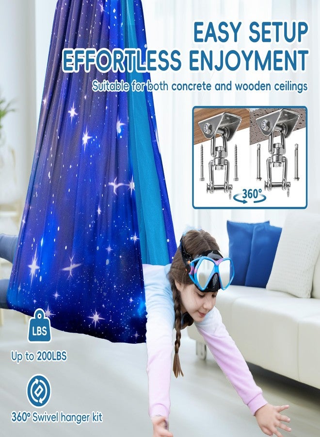 OUTREE Sensory Swing for Kids, Double Layer Therapy Hammock, Indoor Swing with 360° Swivel Hanger Kit and Adjustable Straps, Autism Sensory Product for Autism, ADHD (Blue Starry-Sky Printed) - Image 5