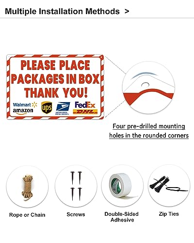ALKB 8x12 Inch Rust-Free Aluminum Package Delivery Sign for Outdoor Use - Please Place Packages in Box Thank You - Delivery Signs for Packages, Delivery Box - Image 5