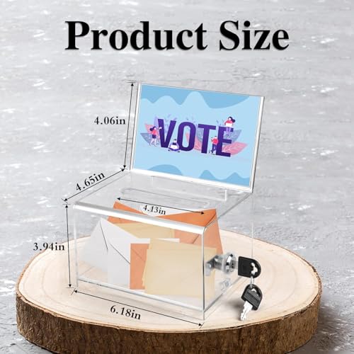 VOISEN Clear Donation Box with Lock,Ballot Box with Sign Holder,Suggestion Boxes for Fundraising, Tip Jar with Slot for School,Conference 6.2x4.6x3.9 Inch - Image 2