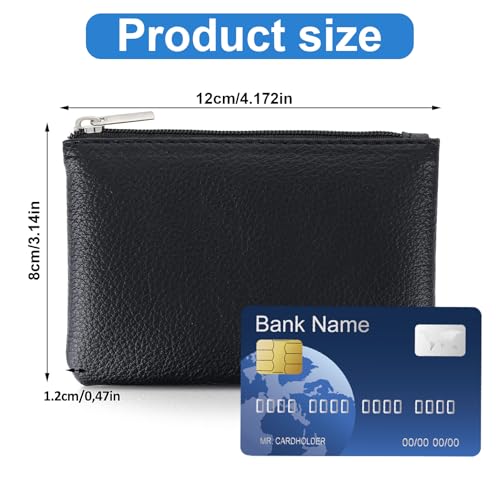 PENGJINYU 2 Pack Leather Zipper Coin Purse, Portable PU Leather Coin Purse,Mini Coin Pocket Pouch Change Holder, Coin Pouch with Zipper for Men Women Headset Credit Card ID Key Lipstick (Black) - Image 2