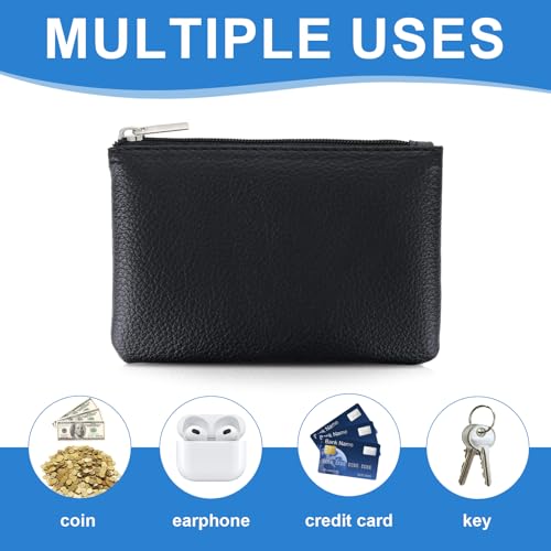 PENGJINYU 2 Pack Leather Zipper Coin Purse, Portable PU Leather Coin Purse,Mini Coin Pocket Pouch Change Holder, Coin Pouch with Zipper for Men Women Headset Credit Card ID Key Lipstick (Black) - Image 5