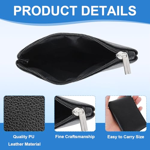 PENGJINYU 2 Pack Leather Zipper Coin Purse, Portable PU Leather Coin Purse,Mini Coin Pocket Pouch Change Holder, Coin Pouch with Zipper for Men Women Headset Credit Card ID Key Lipstick (Black) - Image 3