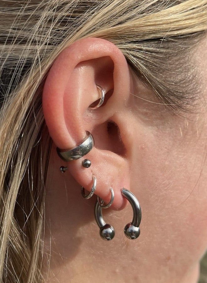 Pierced Owl أقراط باربل على شكل حدوة حصان من الفولاذ المقاوم للصدأ 18GA مزيفة ومطولة 8GA، تُباع كزوج (لون فضي، 1 زوج) - Image 5