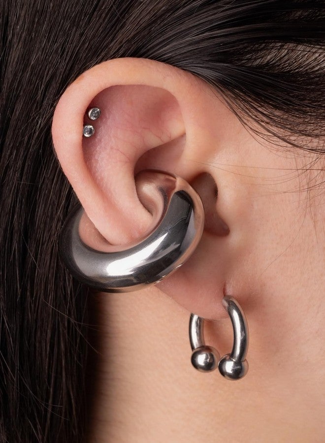 Pierced Owl أقراط باربل على شكل حدوة حصان من الفولاذ المقاوم للصدأ 18GA مزيفة ومطولة 8GA، تُباع كزوج (لون فضي، 1 زوج) - Image 2