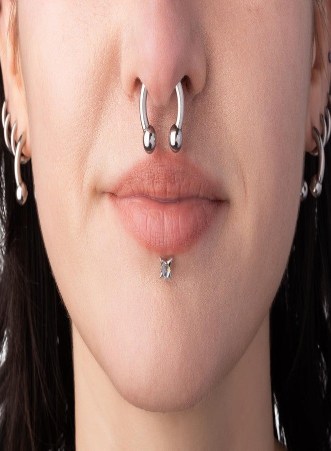 Pierced Owl أقراط باربل على شكل حدوة حصان من الفولاذ المقاوم للصدأ 18GA مزيفة ومطولة 8GA، تُباع كزوج (لون فضي، 1 زوج) - Image 3