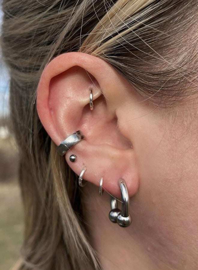 Pierced Owl أقراط باربل على شكل حدوة حصان من الفولاذ المقاوم للصدأ 18GA مزيفة ومطولة 8GA، تُباع كزوج (لون فضي، 1 زوج) - Image 4