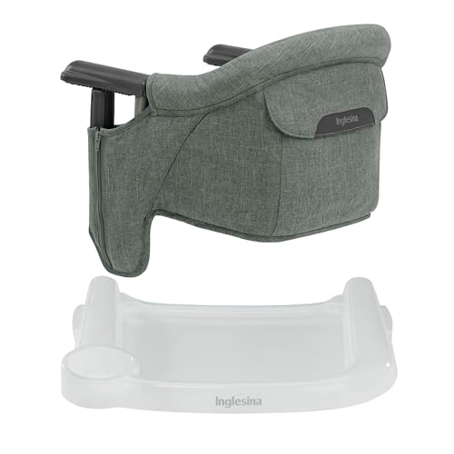 Inglesina Fast Table Chair - Pine Green Melange + Fast Dining Tray - Portable Baby High Chair - for Babies & Toddlers up to 37 lbs - Fits Tables 0.8'' to 3.5'' Thick - Compact - Travel Bag Included - Image 1