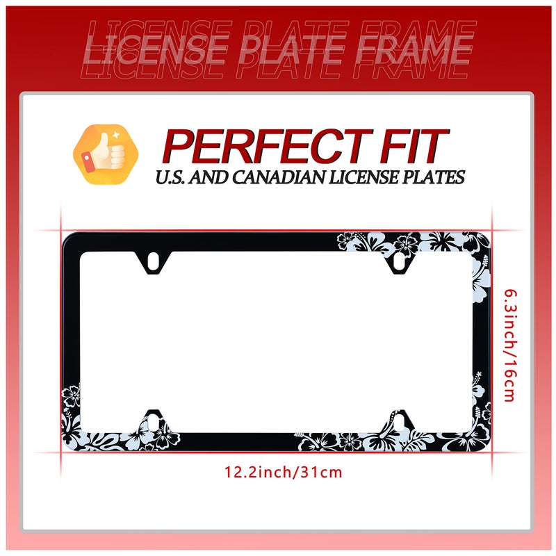 UNINDREM Hibiscus Flower License Plate Frame Hawiian Tropical Floral License Plate Holder Stainless Steel Auto Parts Decoration with Screws for Men Women License Plate 4 Holes 1pcs - Image 3