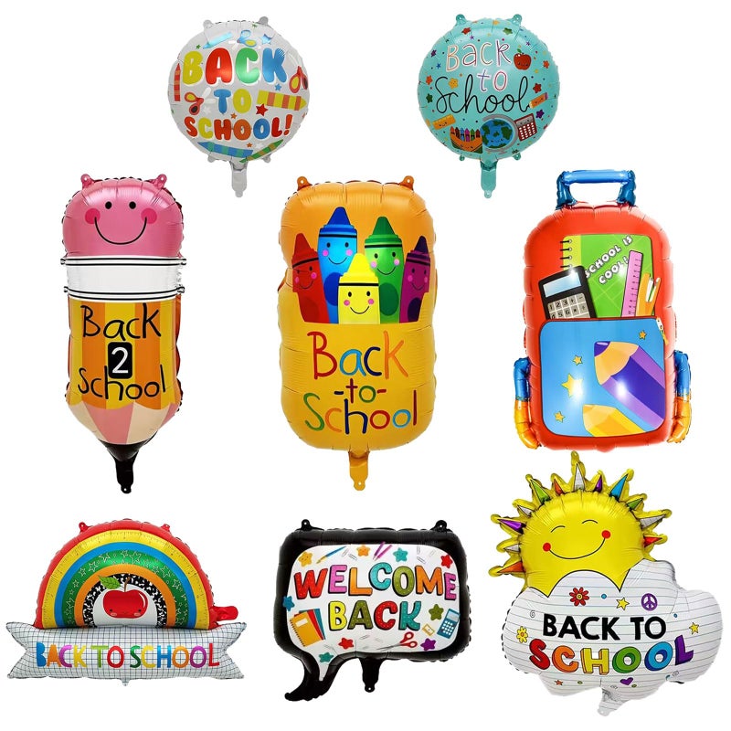 YiYou 8 Pcs Back to School Balloons Large School Bag Crayon Pencil Foil Balloons Welcome Back to School Party Decorations Kindergarten Back to School Mylar Balloons First Day of School Classroom Decorations - Image 2