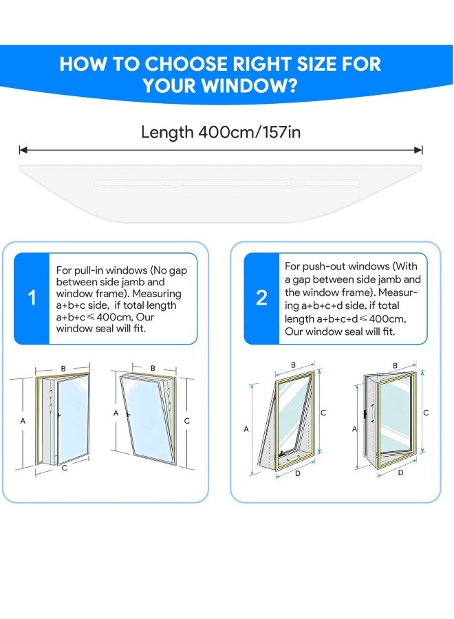 Portable Air Conditioner Window Seal Kit, 400CM (157'') AC Casement, Hot Air Stop Air Exchange Guards with Zip and Adhesive Fastener Works with Tumble Dryer, Keep House Cool, No Need for Drilling - Image 5
