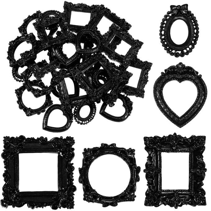 VINTAGE ANTIQUE PHOTO FRAME MINI RESIN JEWELRY DISPLAY FRAME FOR MANICURE HOME DECORATION BLACK 25 PIECES