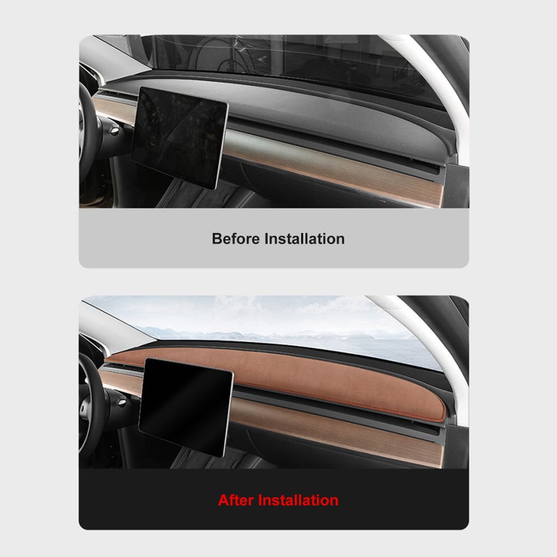 Dashboard Cover, Non Slip Car Flannel Dash Board Mat Replacement for Tesla Model 3, Model Y 19-22 Brown - Image 4