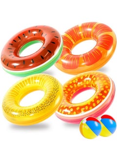 FindUWill 6 Pack Pool Floats Inflatable Pool Float Swimming Tube Ring Floaties(4 Pack) With 2Pcs Beach Balls Grape Kiwi Watermelon Passion Fruit Pool Float For Kids And Adults  - Image 1
