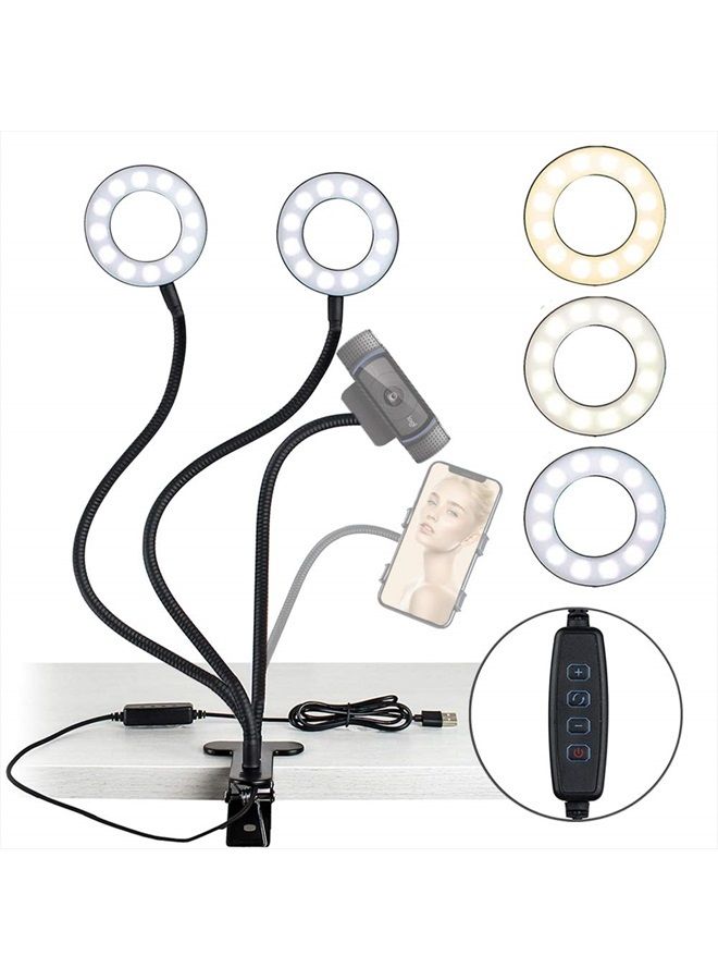 NEXIGO 3.5 Inch Dual Selfie Ring Light with Moible Phone & Webcam Holder, 3-Light Modes, 10 Brightness Levels, LED Ringlight with Tripod Stand, for Live Streaming Makeup Video Conference - Image 1